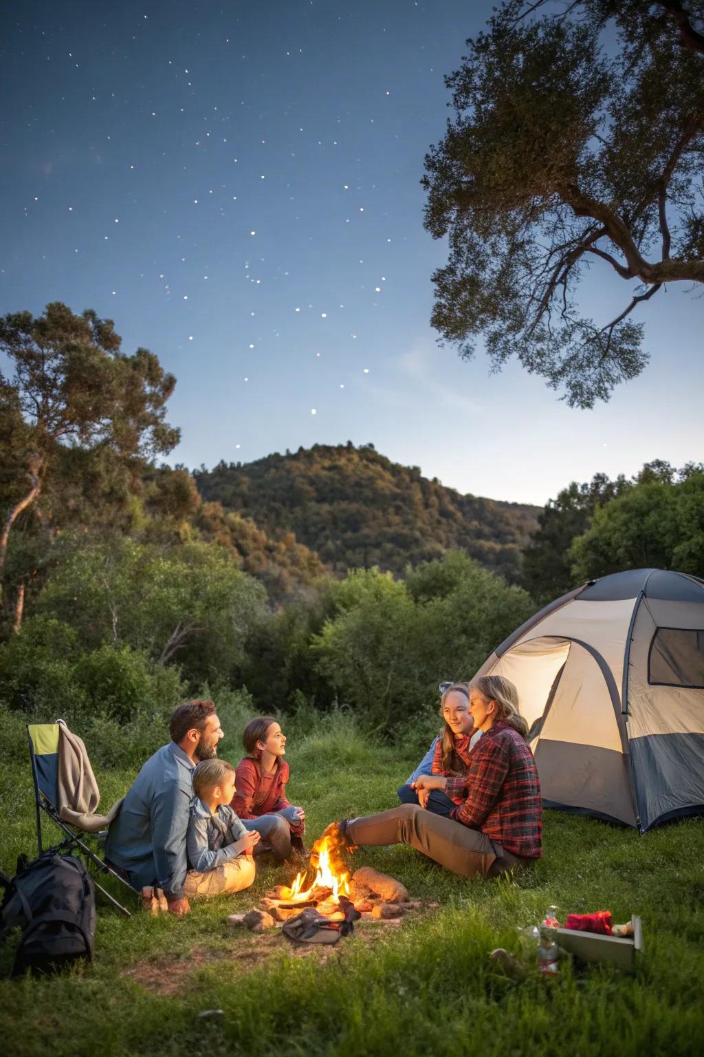 A family camping trip overflowing with laughter and nature.