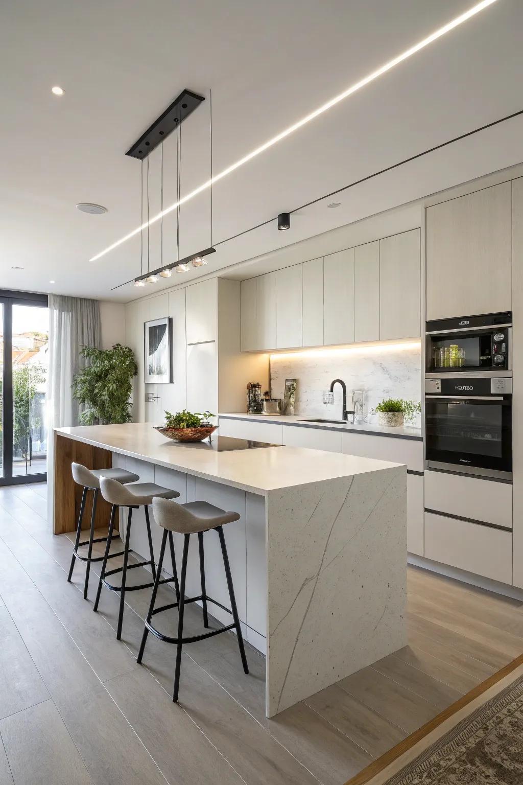 Smoothly integrated appliances create a refined and unobtrusive kitchen style.