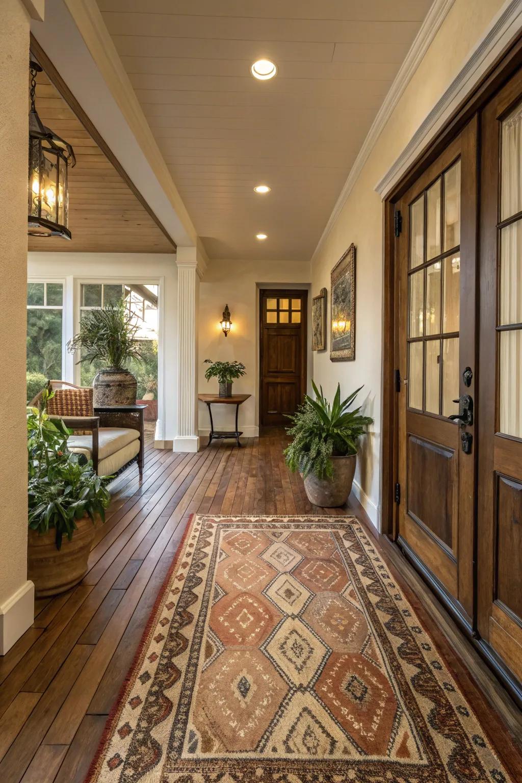Rugs in entryways extend a cozy welcome and beautifully define the area.