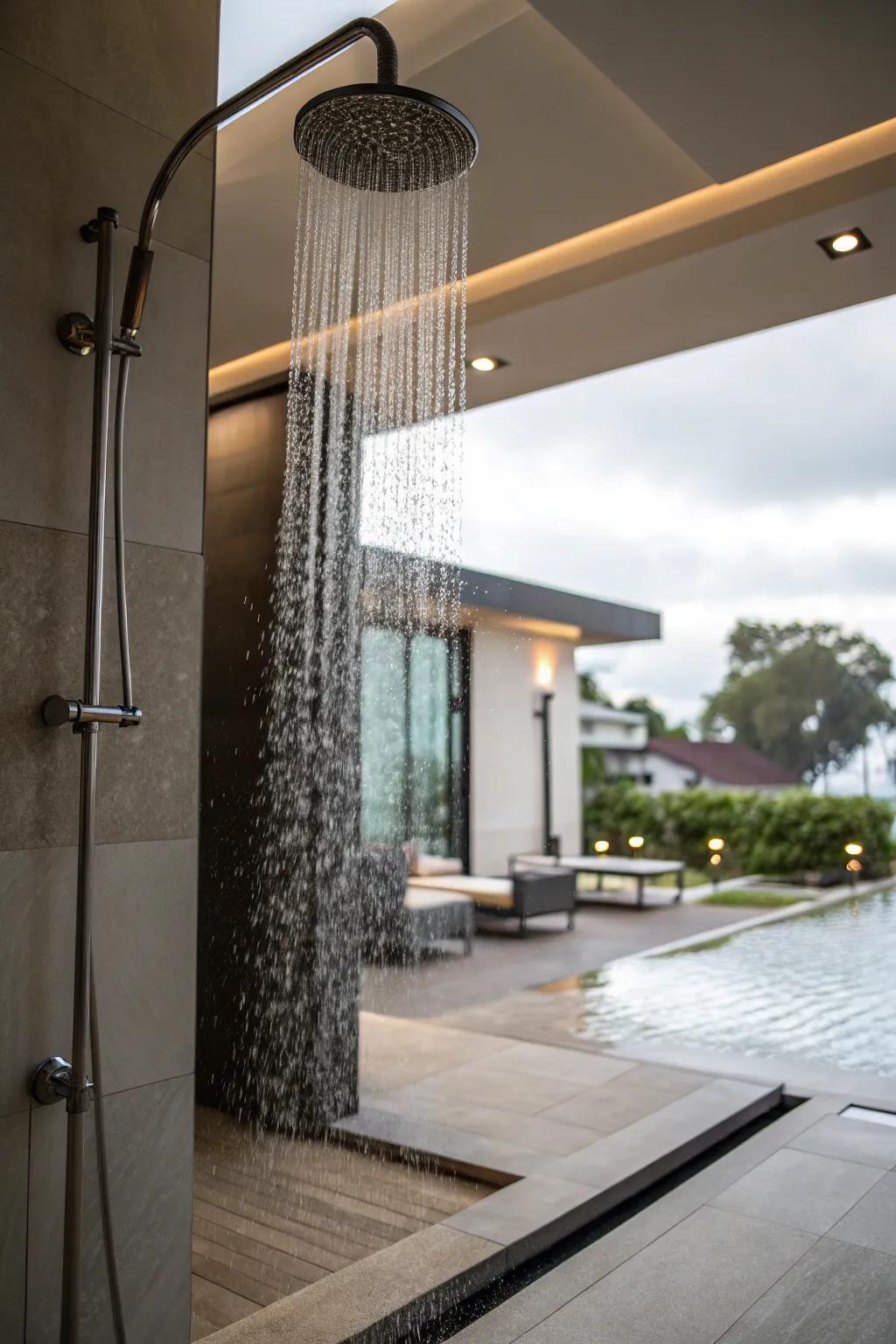 Rain shower heads bring a luxurious touch to your open shower.