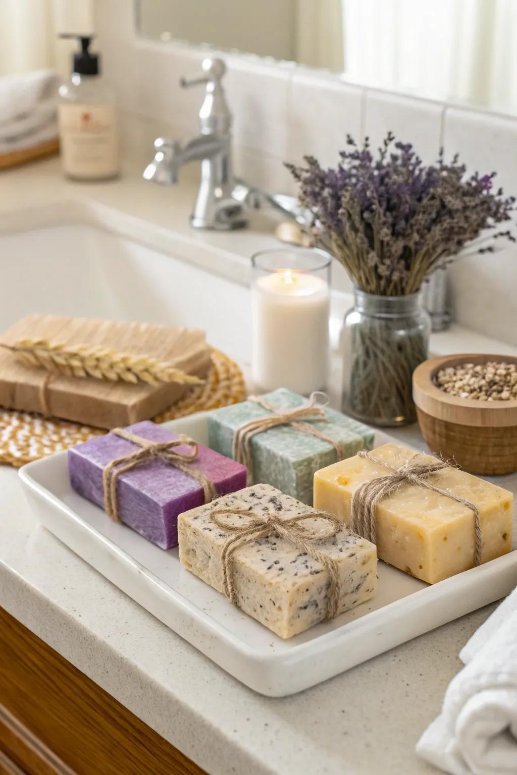 Delight in the calming scents of handmade artisan soap bars.