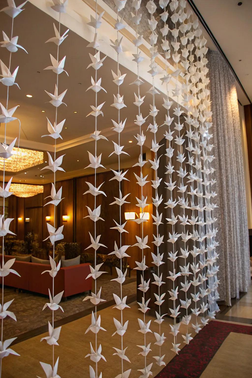 Bird drapes for a creative partition.