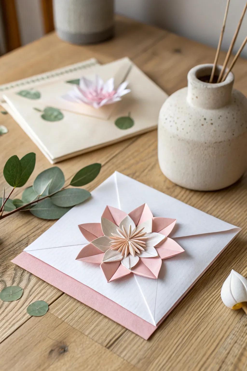Exquisite simplicity encounters genuine inventiveness through this paper art Mother's Day card.