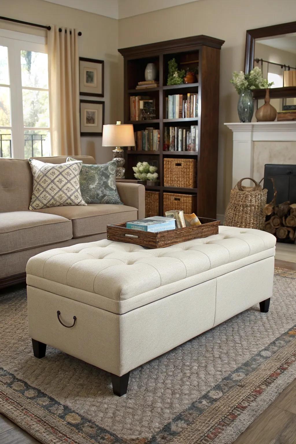 A storage bench ottoman maintains stylish and tidy living spaces.