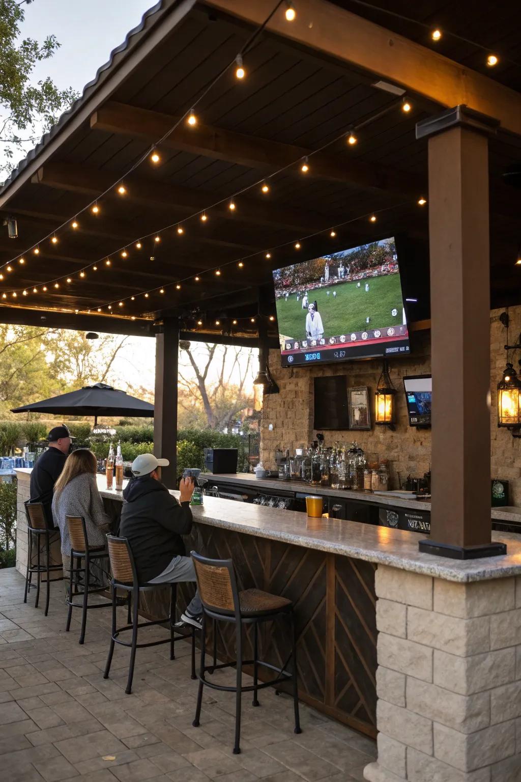 A backyard bar layout equipped for entertainment.