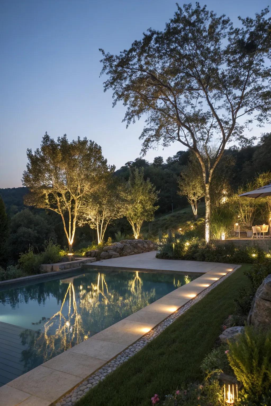Scenery illumination enhances the natural elegance around your pool.