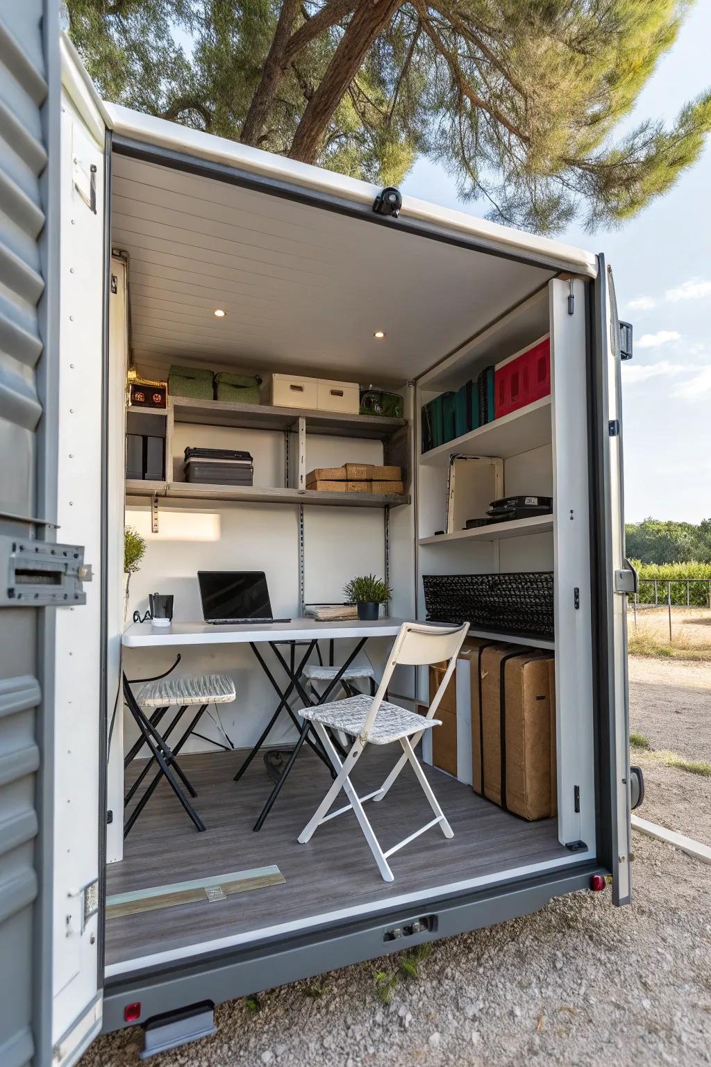 Multipurpose furnishings optimize your outdoor workspace.