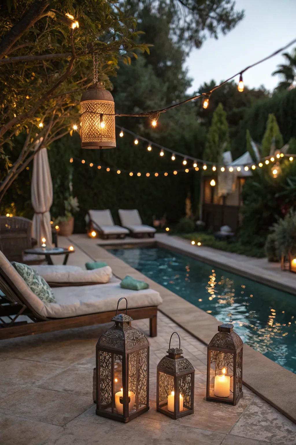 Encompassing illumination transforms your poolside into a magical evening retreat.