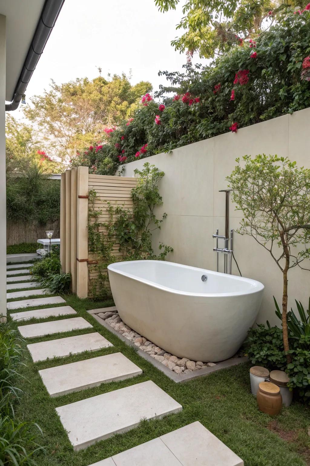 Realize a contemporary ambiance through a minimalist soaker design.
