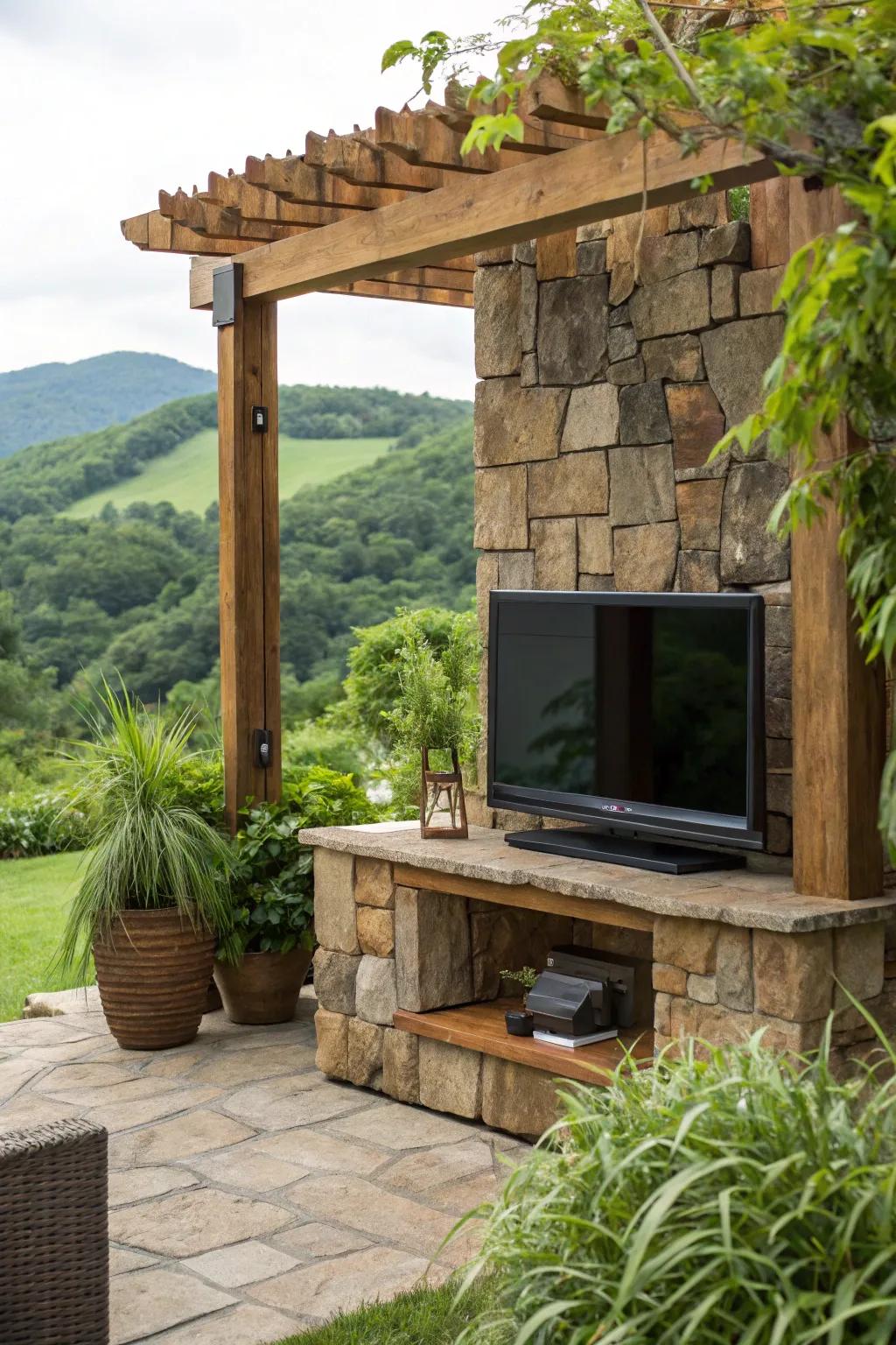 Organic substances fashion a seamless integration with the outdoor environment.