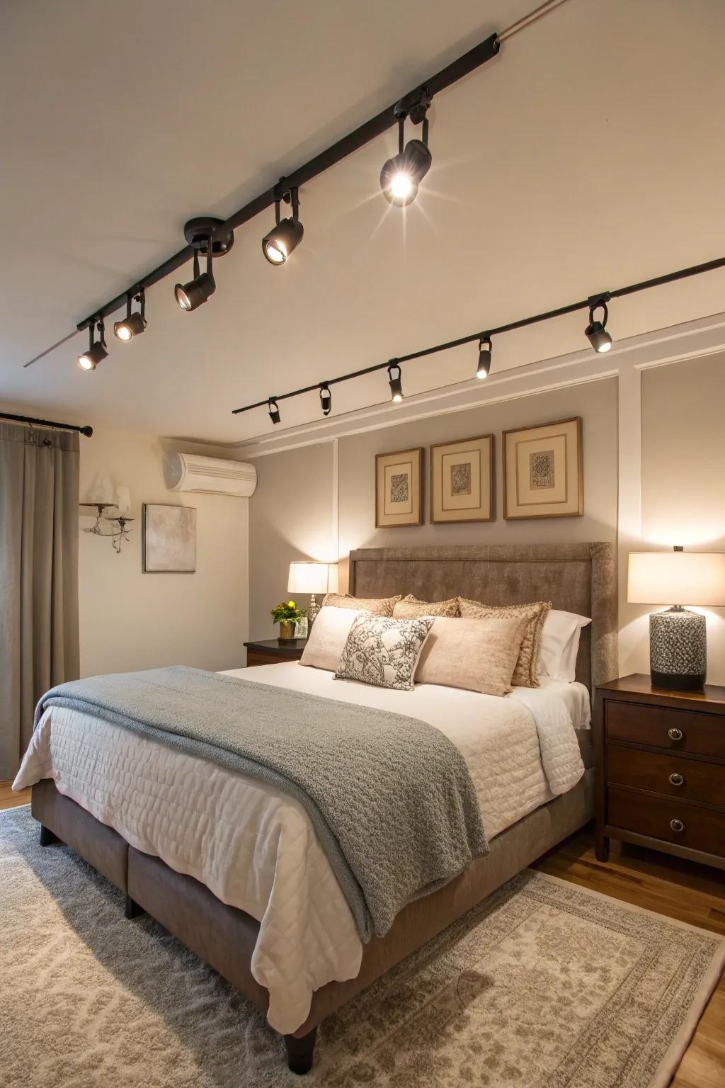Track lighting is adaptable to needs.