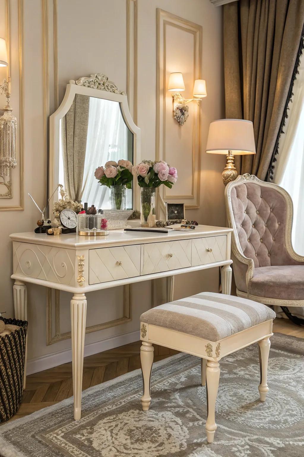 An elegant dressing table enhances your bedroom with class.
