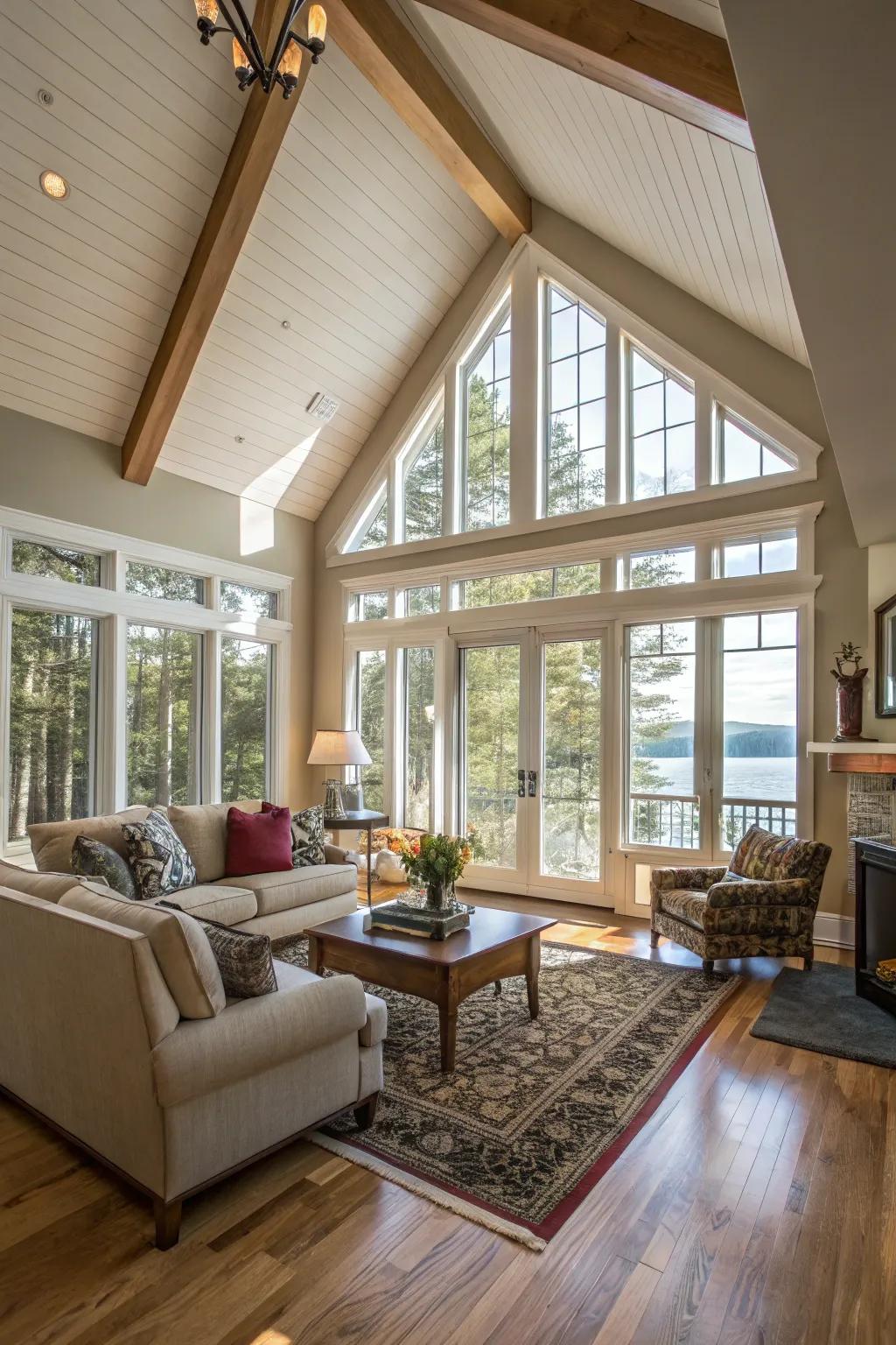 Vaulted ceilings evoke a feeling of openness.