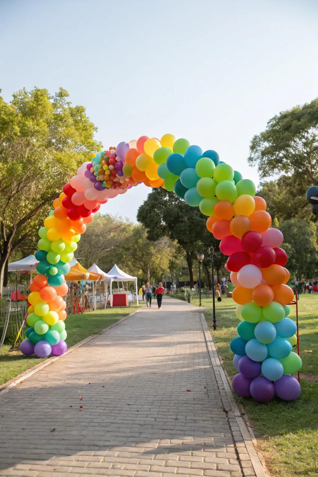 A lively balloon entrance feature denotes a festive greeting.