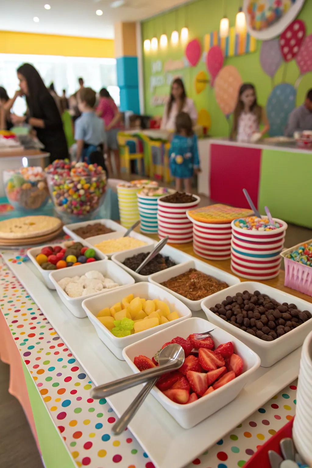 A custom dessert station allows visitors to personalize their treat experience.