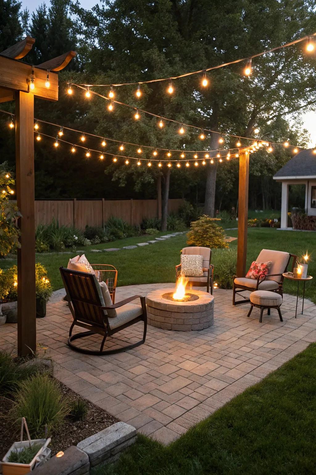 A cozy outdoor living space for group get-togethers and relaxation.
