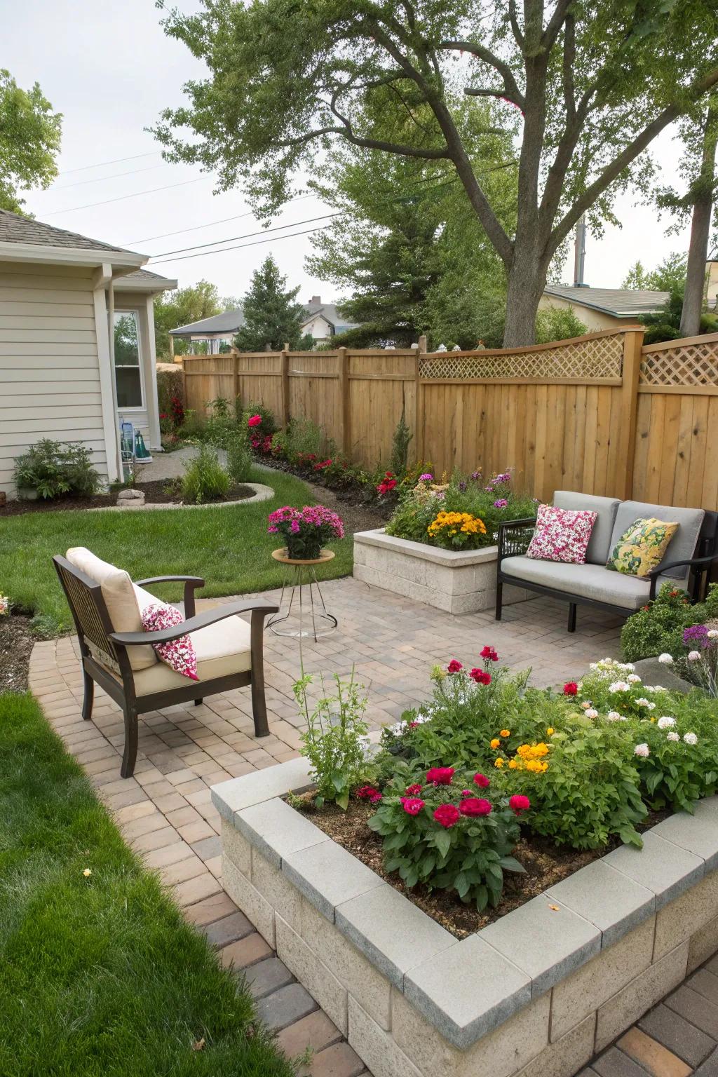 Utilize corners with adaptable elongated angle raised beds.