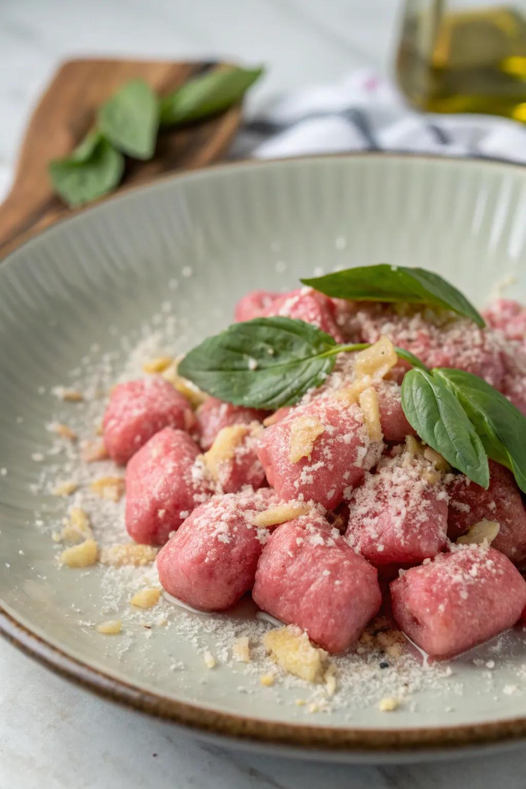Rosy potato dumplings are stylish and enjoyable for a supper gathering.