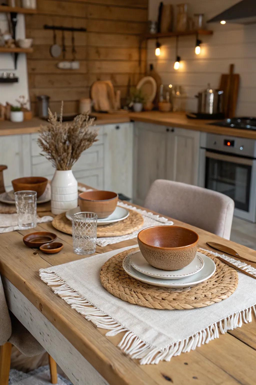 Add warmth and coziness to your dining space with neutral and rustic styles.