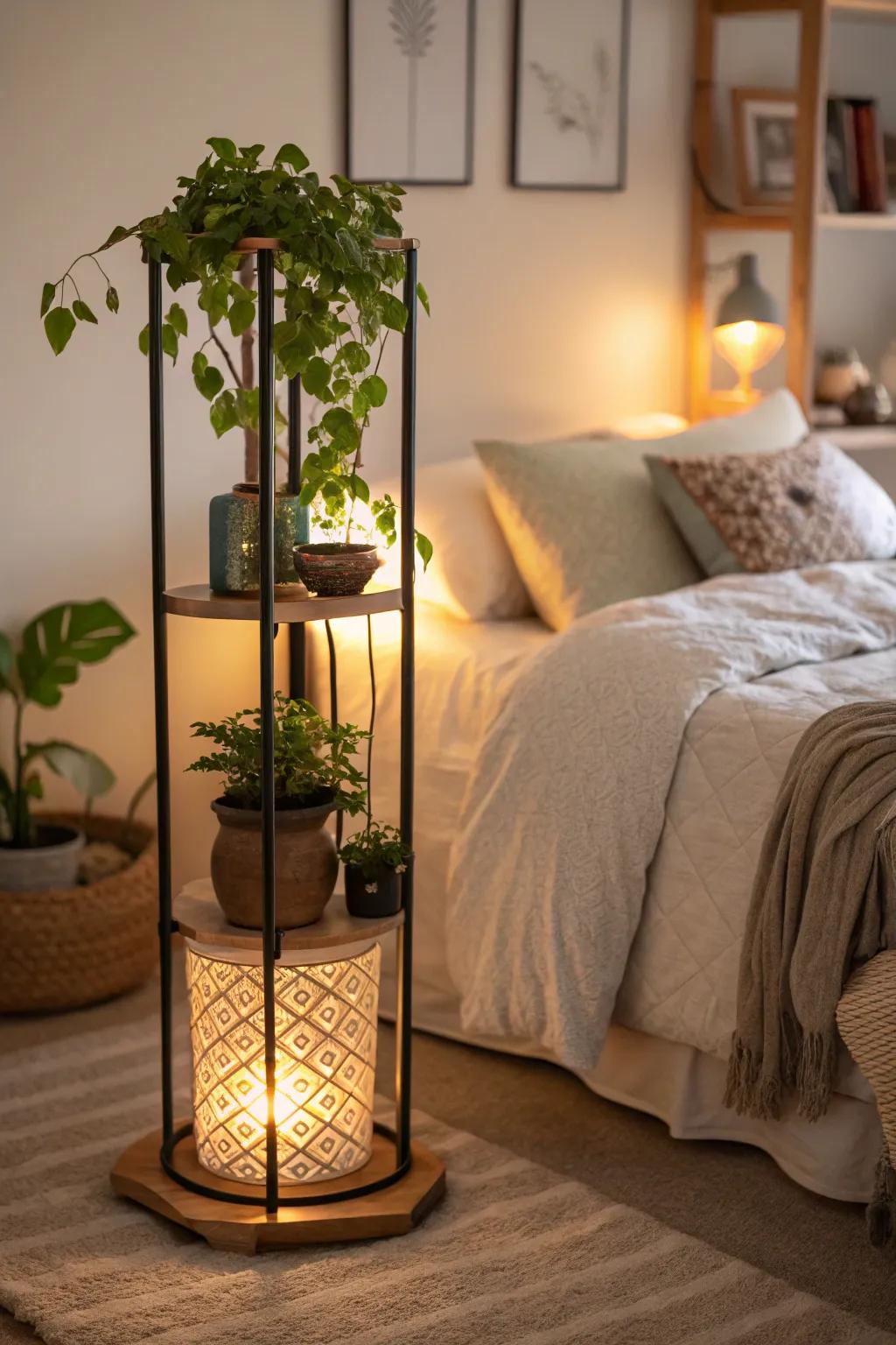 Evoke ambiance with plant stands featuring integrated lighting.