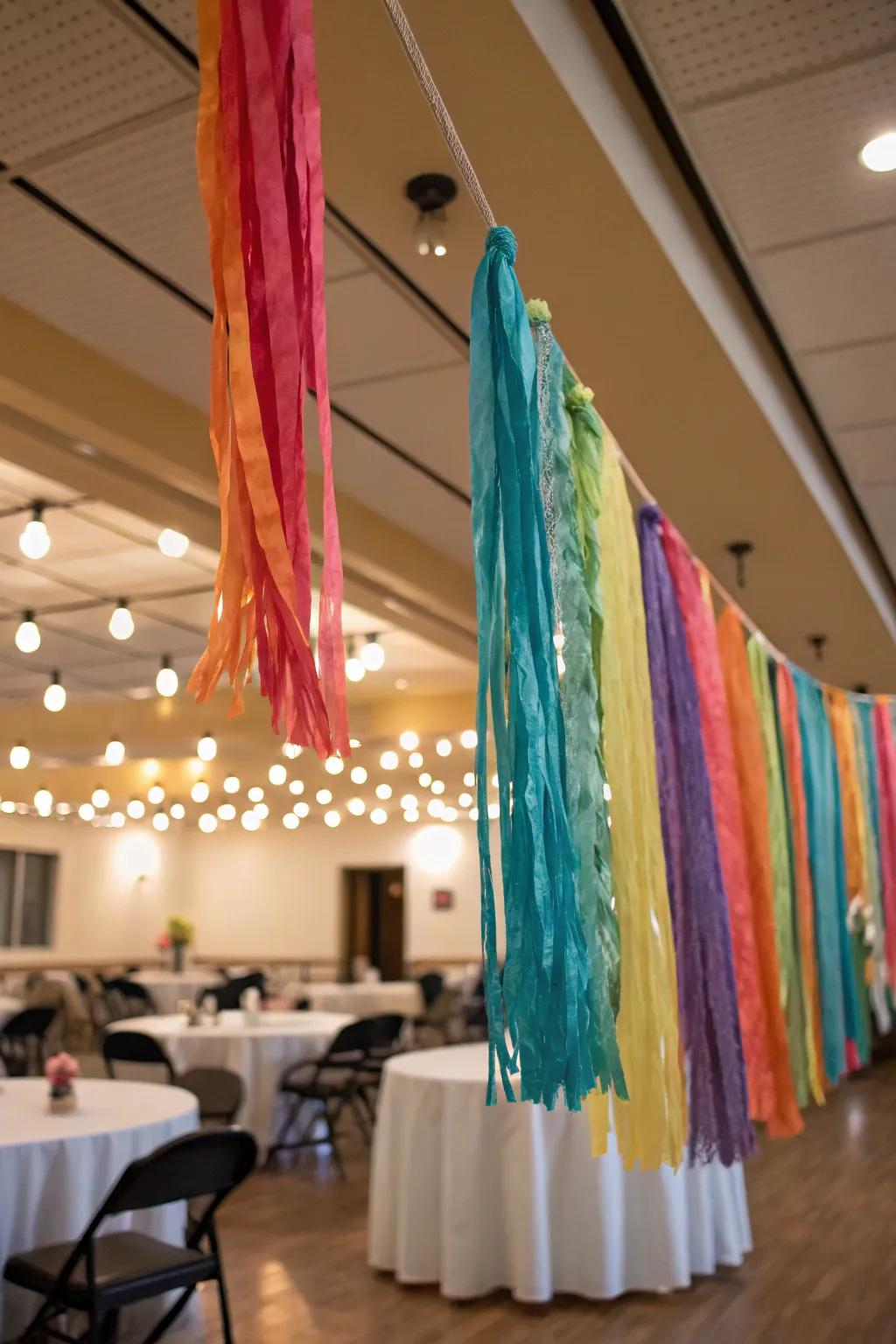 Incorporate dynamic movement using fringe ribbons.