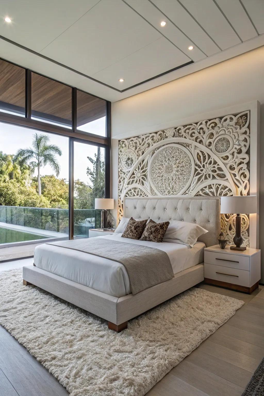 Artistic headboards add personality to platform beds.