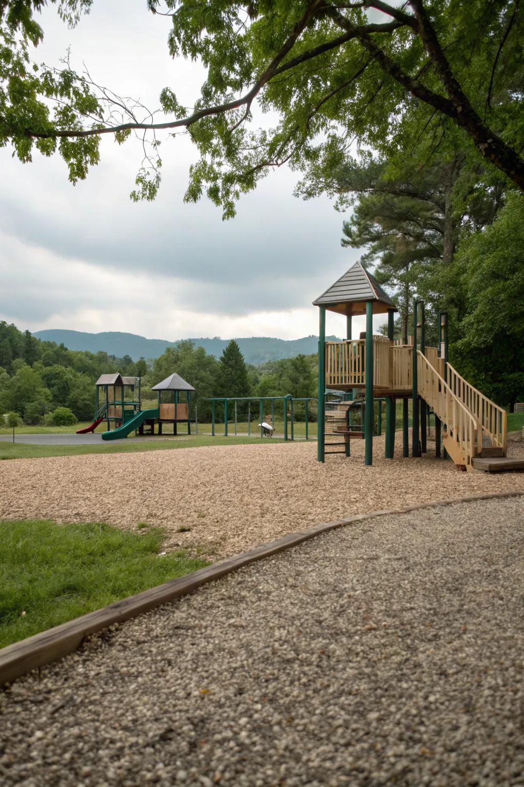 Pea gravel adds texture and natural appeal to playgrounds.