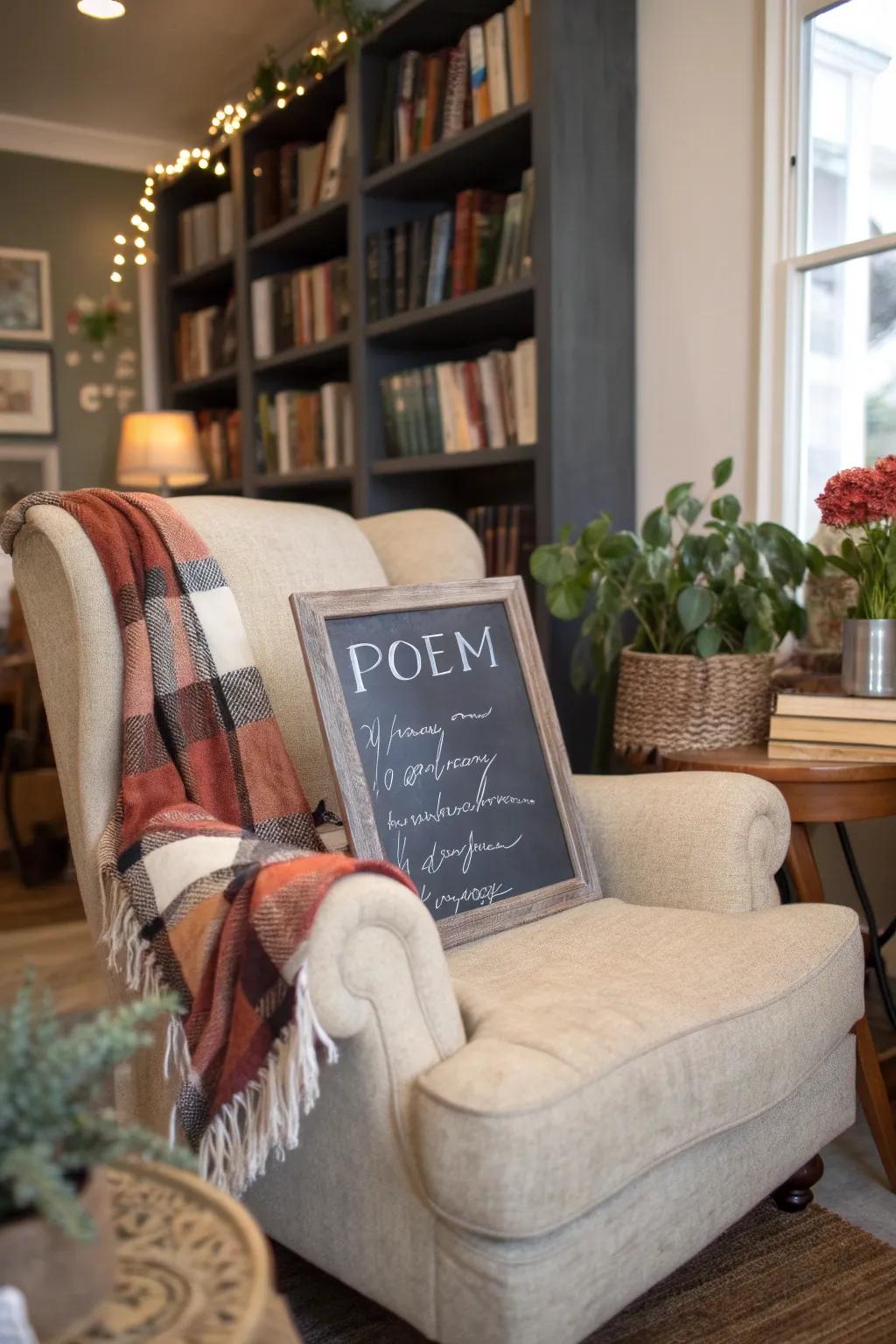 A slate verse nook infuses a dynamic literary accent into your residence.