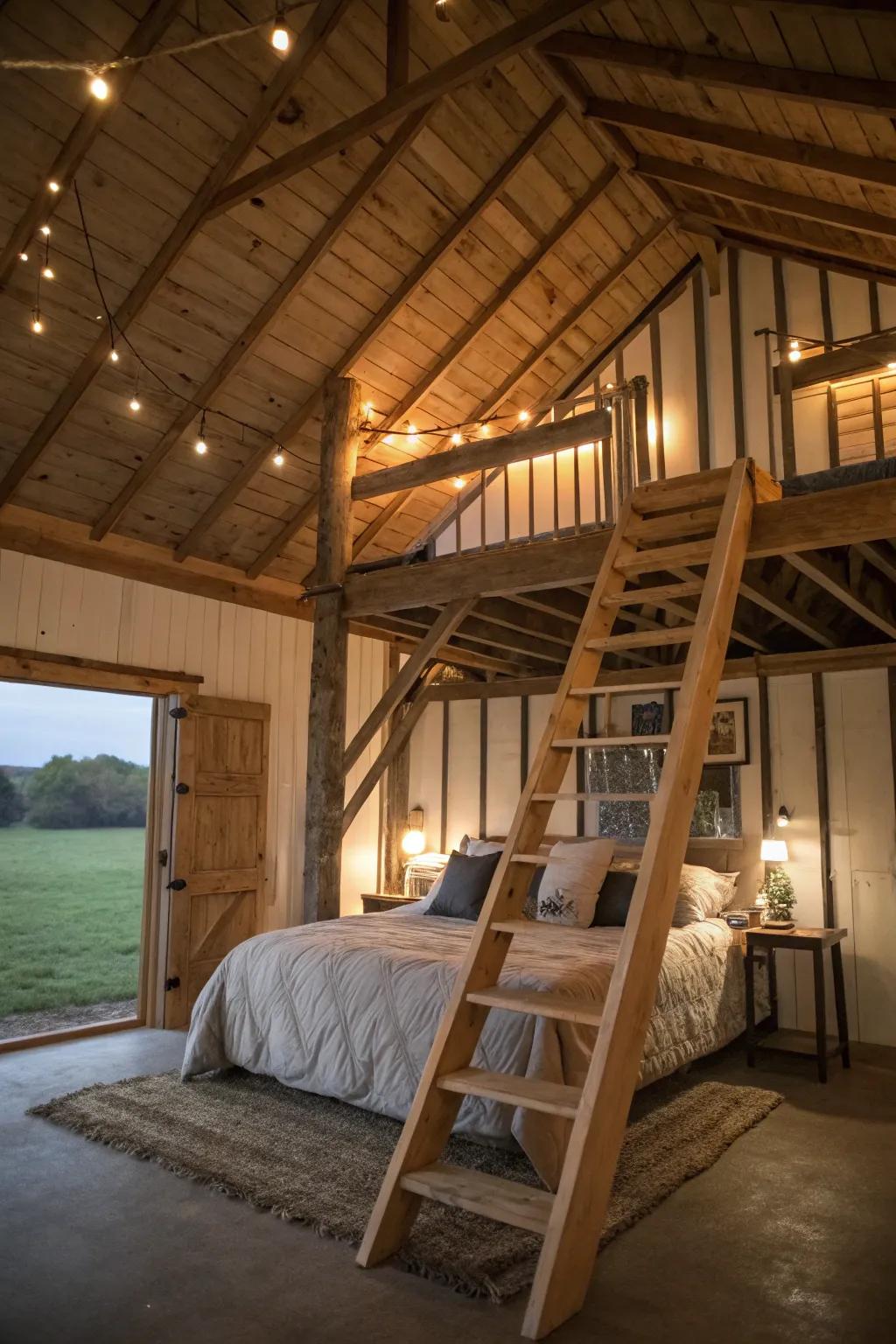 Incorporate a welcoming loft bedroom to your pole barn for a peaceful hideaway.
