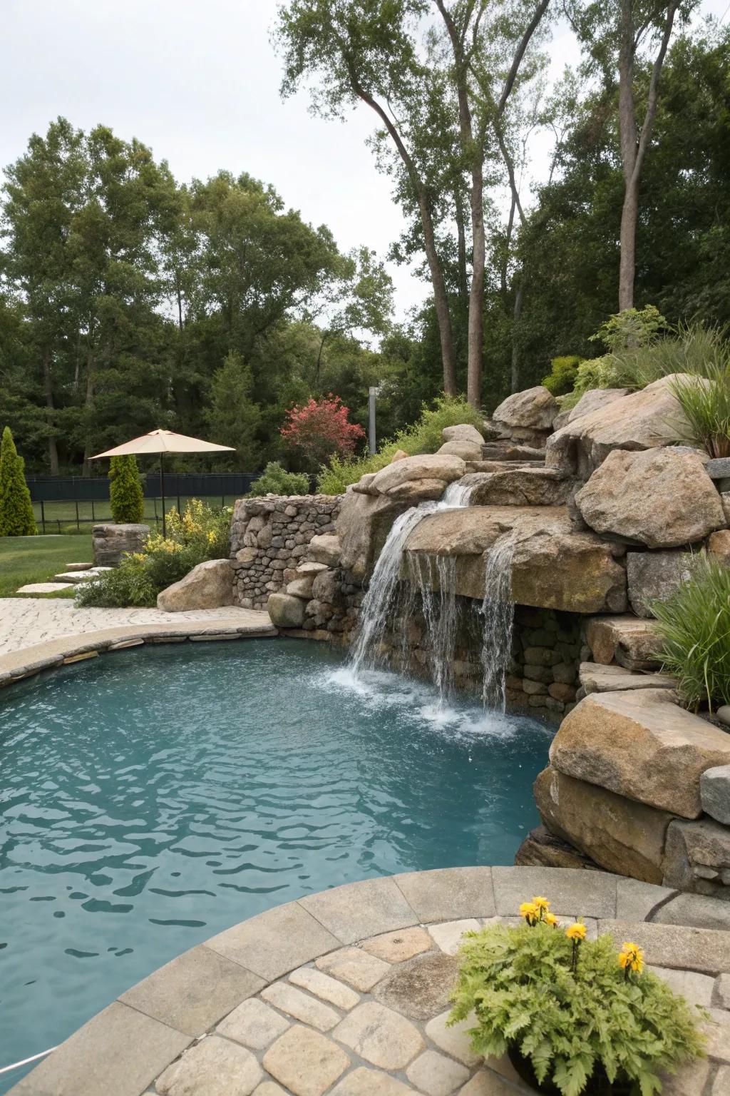 An aquatic accent introduces both visual and auditory allure to your patio.