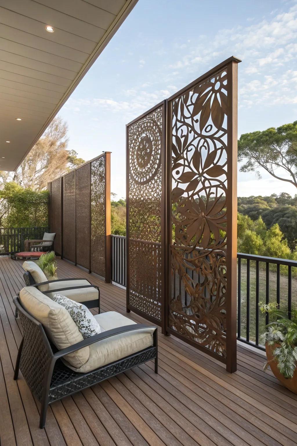 Artistic laser-cut panels render a fashionable seclusion resolution.