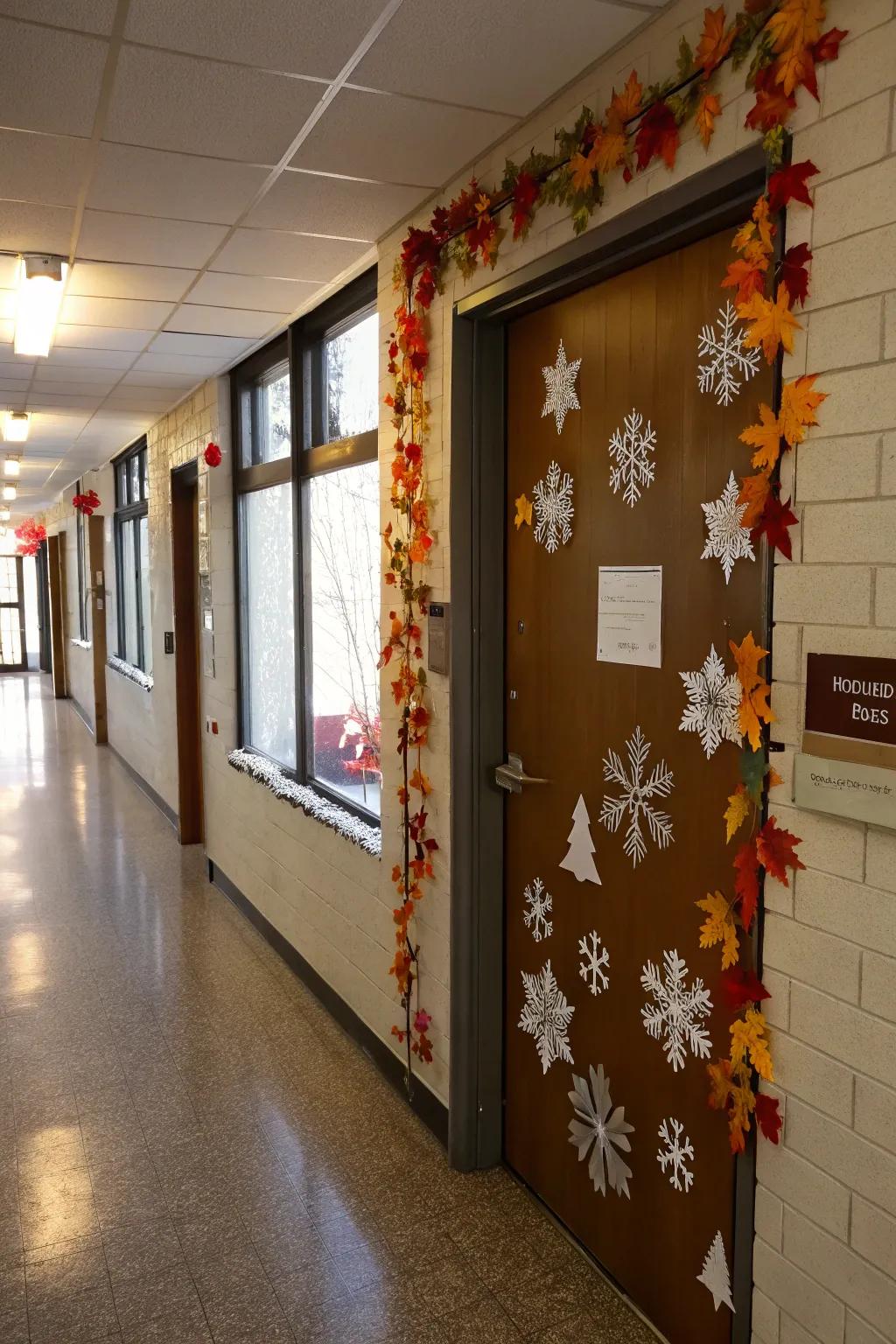 Celebrate each season using seasonal door decorations.