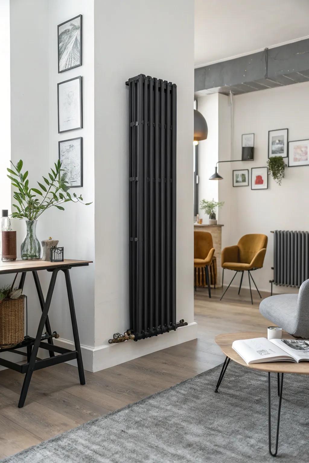 Sleek black radiators bring streamlined sophistication.