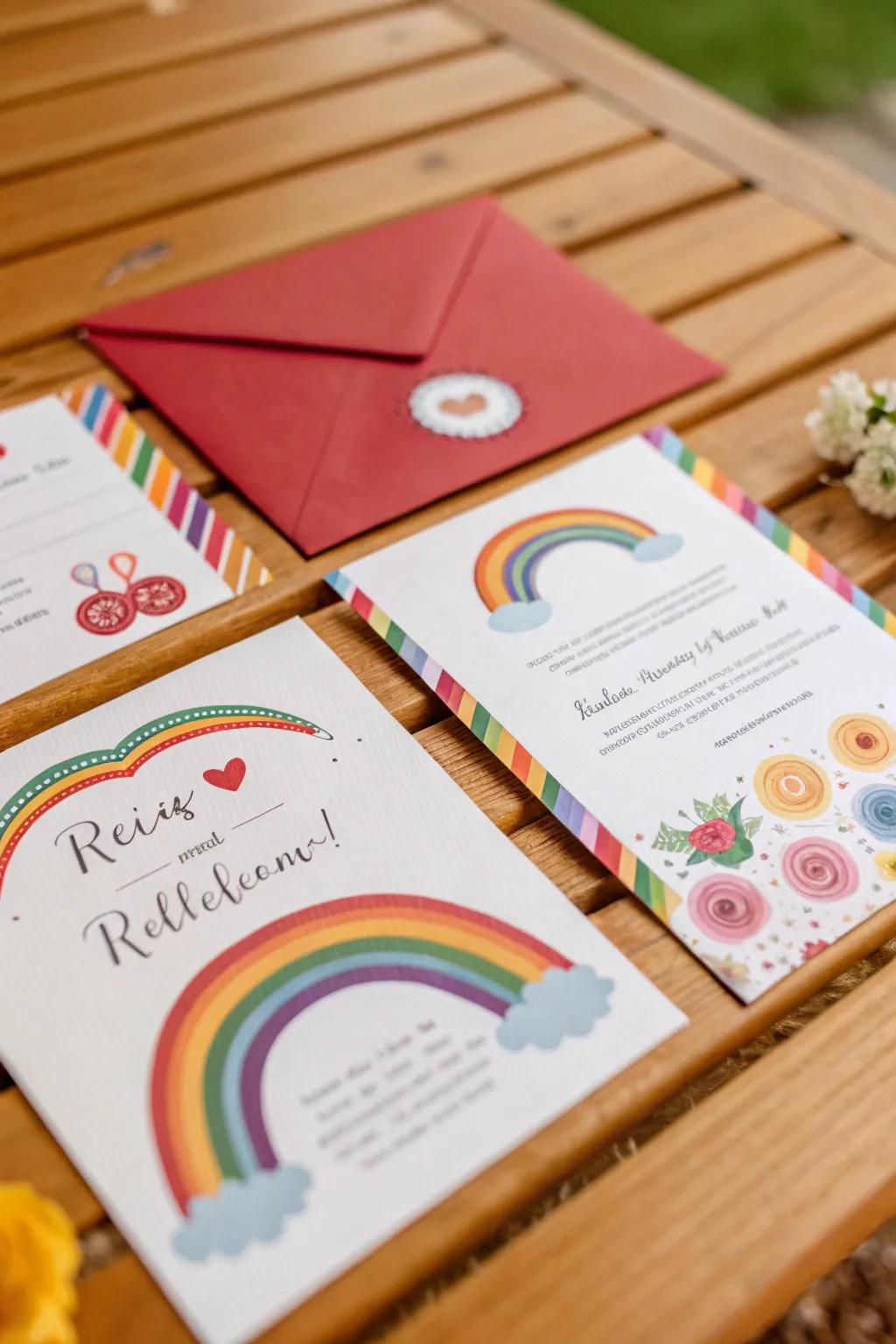 Prismatic-inspired wedding stationery establishing the ambiance for the grand occasion.
