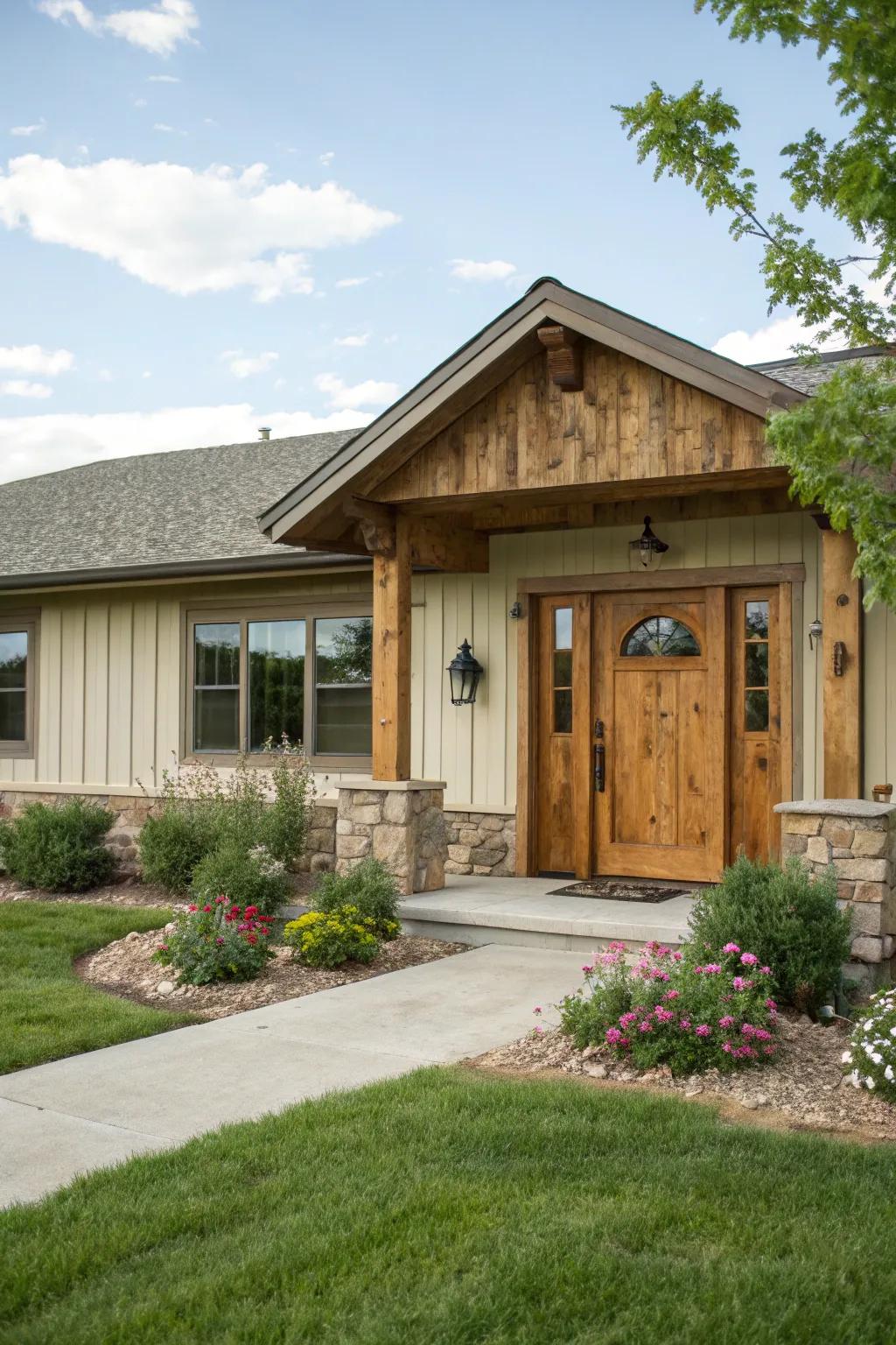 Farmhouse appeal with a country style wood entrance.