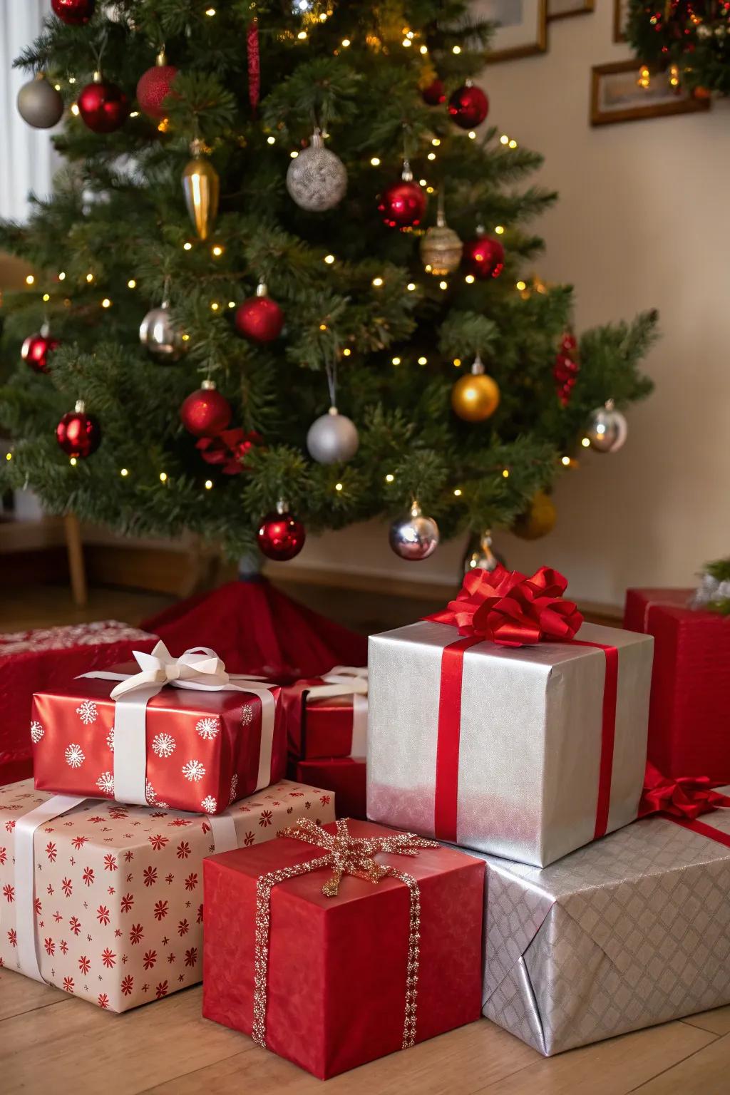 Synchronize your yuletide ornamentation with corresponding present wrap.