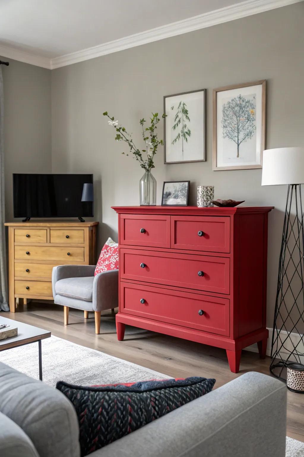 A striking color can turn a dresser into the room's highlight.