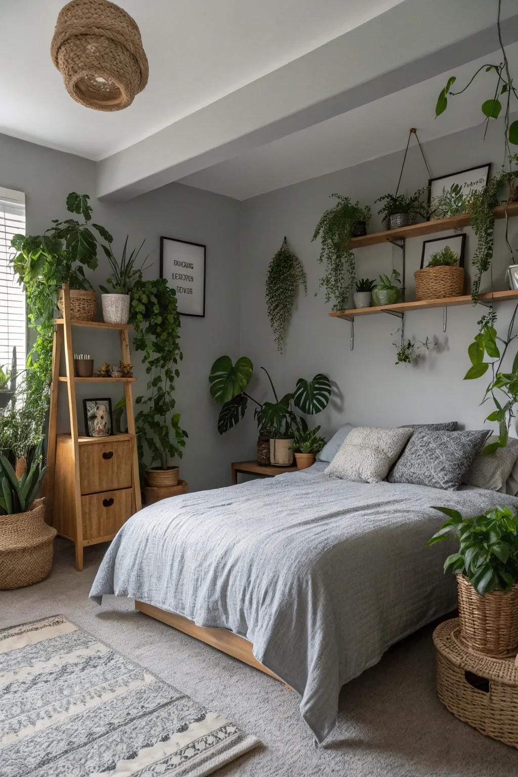 Indoor plants add a natural touch to the serene tranquil mist setting.