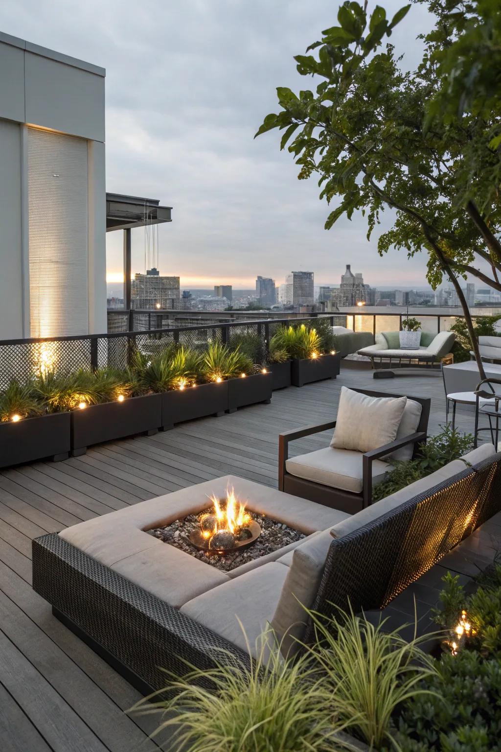 Incorporate a fire element on your rooftop in order to provide warmth alongside character.