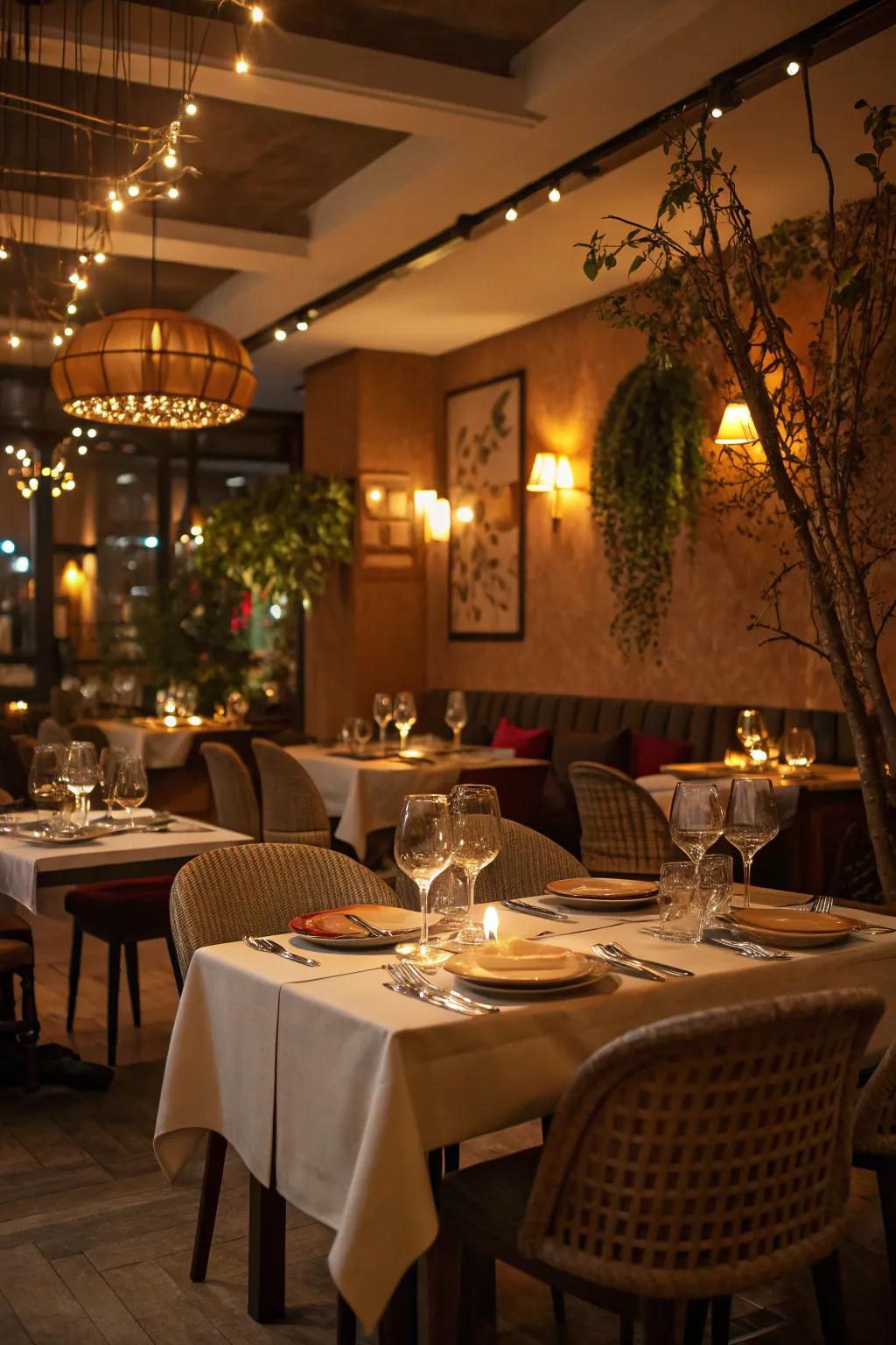 Surrounding lighting sets the mind-set for a comfortable and welcoming eating experience.