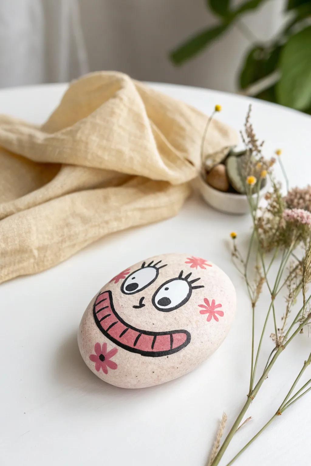Add a playful touch to your decorations with these charming rocks featuring cartoon faces!