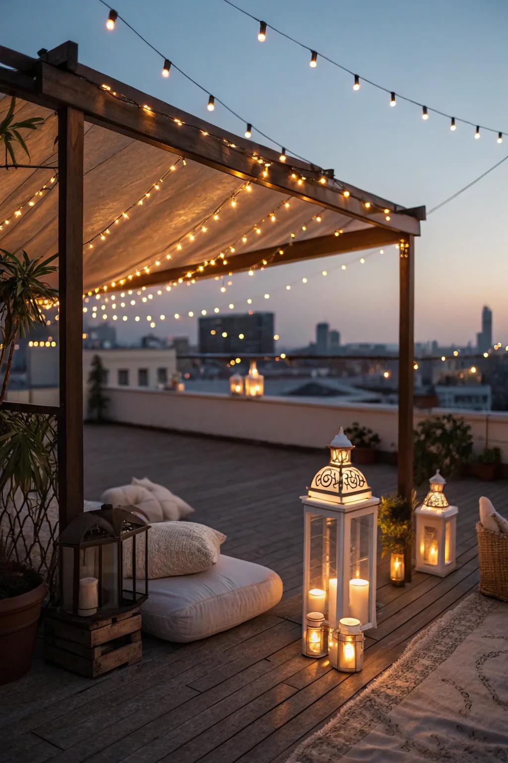 Imaginative lighting transforms your rooftop into a nocturnal paradise.