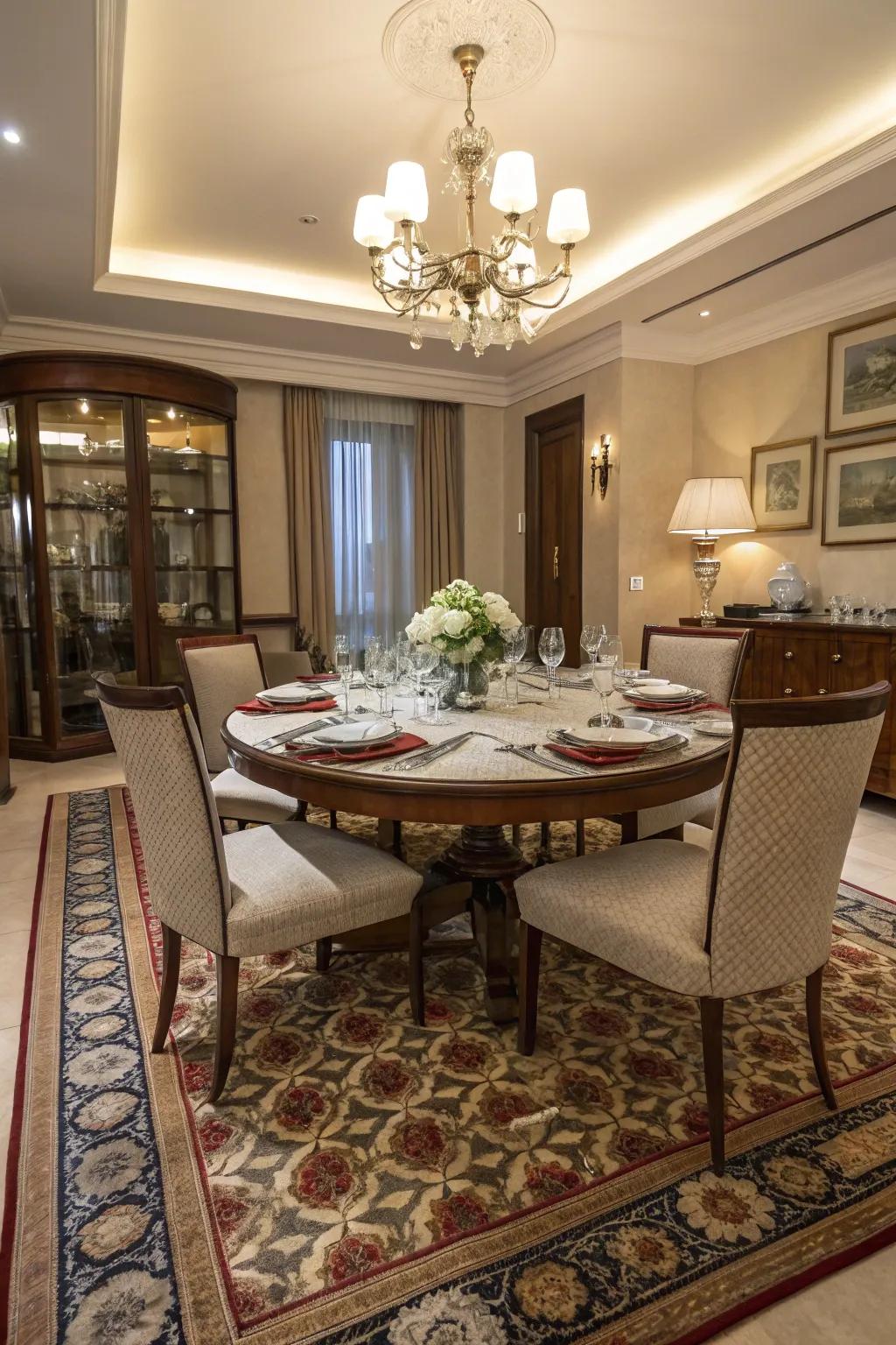 A well-placed rug can define and enhance your dining area.