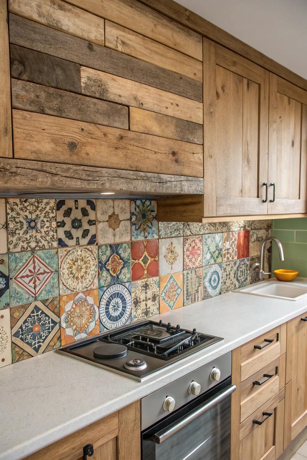 A combination of repurposed lumber and slabs creates a warm, appealing design.