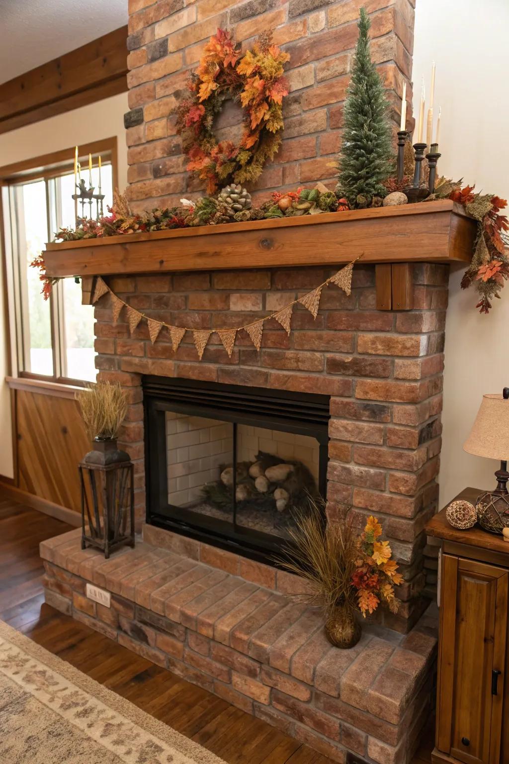 Timber mantels adding warmth and charm to stone-faced hearths.