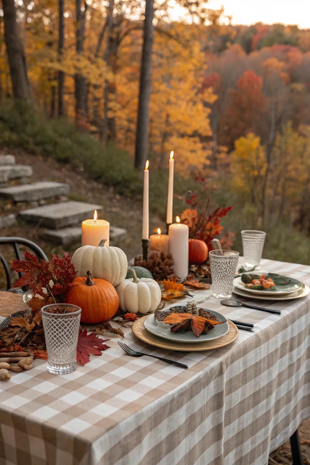 Checkered tablecloths add a farmhouse vibe.