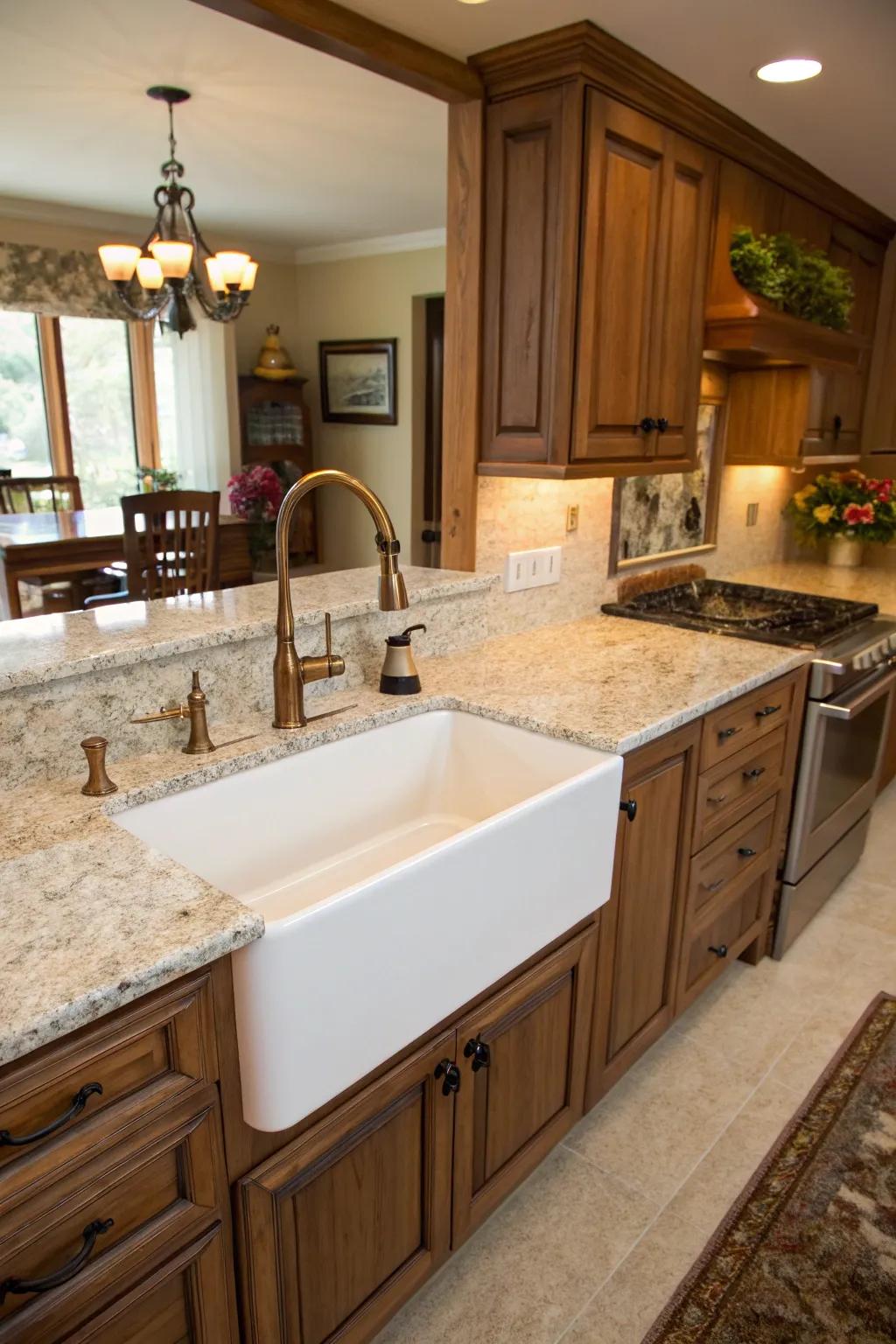 The country sink is a beautiful and practical focal point.