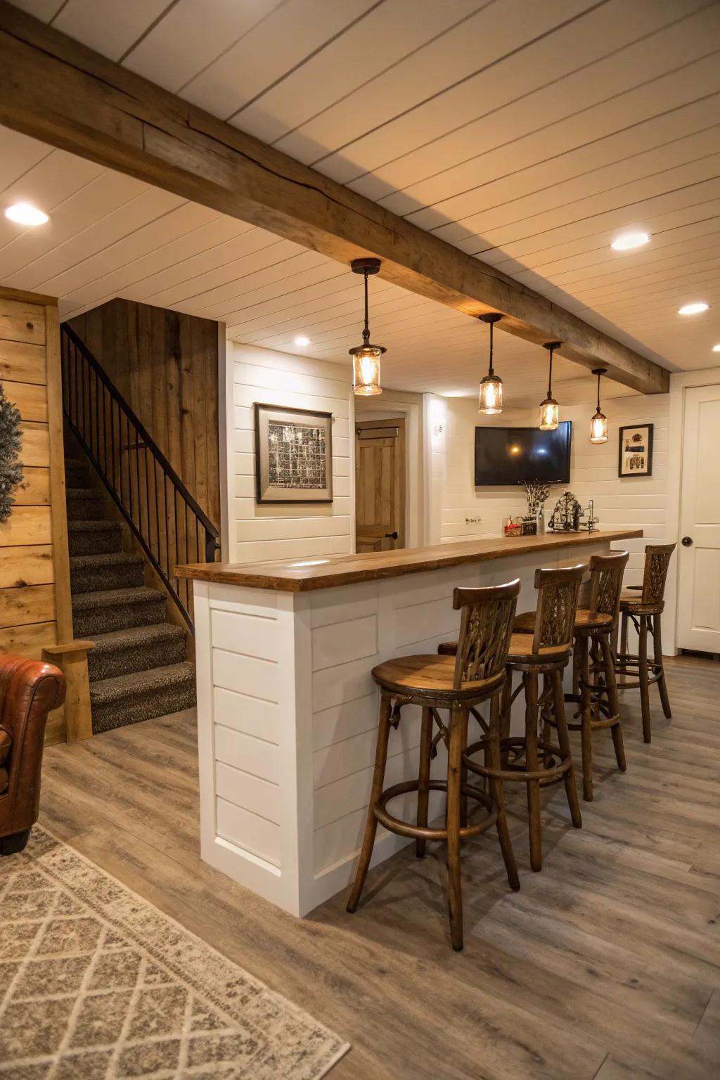 A captivating bar space that shiplap elevates.