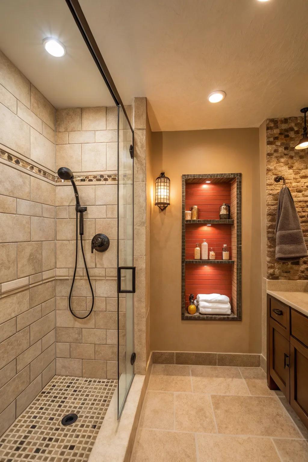 Highlighted walls with alcoves enhance both style and use.