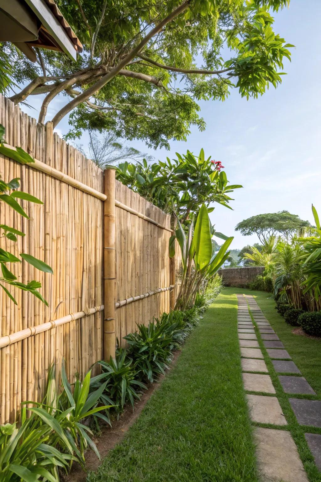 Exotic side yard featuring a reed enclosure.
